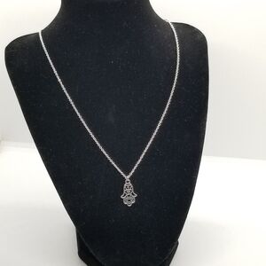 silver tone hamsa hand necklace